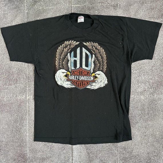Harley-Davidson 鷲グラフィック 80s Tシャツ Mens Vintage 80s Harley Davidson Motorcycles Black Eagle Wings T