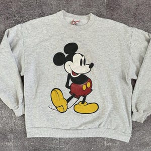 Moletom masculino vintage dos anos 90 da Disney Mickey Mouse Heather Grey Crewneck tamanho XL imagem 1