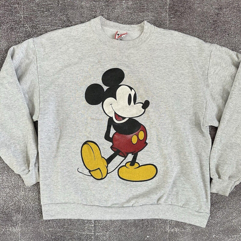 Moletom masculino vintage dos anos 90 da Disney Mickey Mouse Heather Grey Crewneck tamanho XL imagem 1