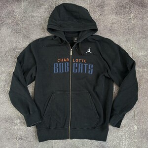 Men&#39;s Vintage Y2K Jordan Charlotte Bobcats Black Zip Up Hoodie Sweatshirt Sz L