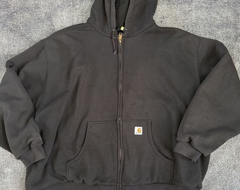 Men's Vintage Carhartt Rutland Thermal Lined Black Zip Up Hoodie Sweatshirt 2XL