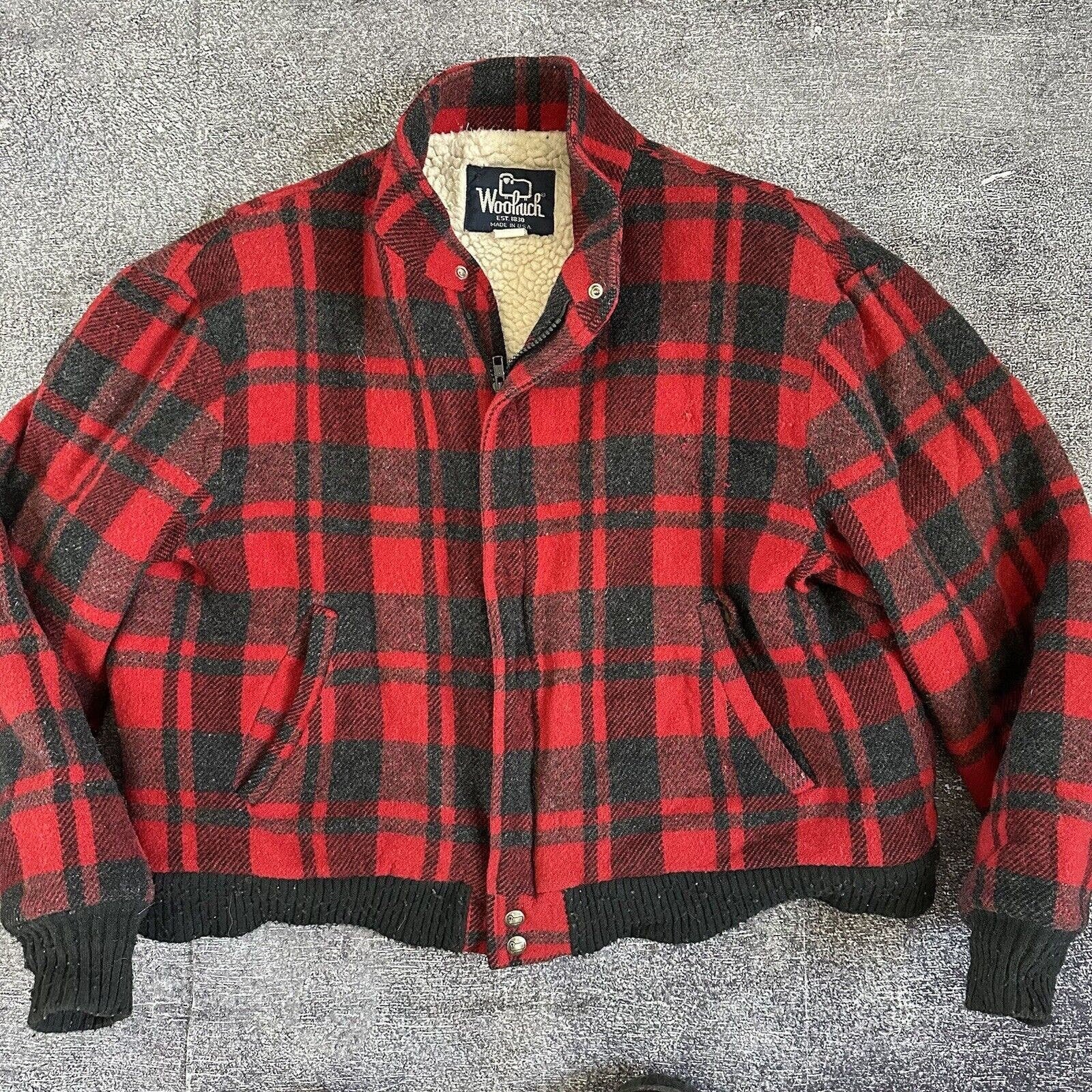 Men's Vintage 80's Woolrich Sherpa Lined Buffalo Plaid Wool Bomber