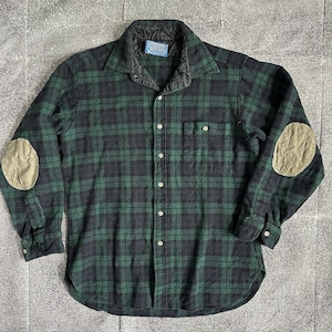Dam vintage 90-tals Pendleton USA rutig flanellskjorta med armbågslappar, storlek L