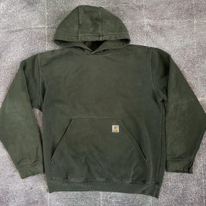 Men's Vintage Y2K Carhartt K184 Dark Green Heavyweight Hooded Sweatshirt Sz L image 1
