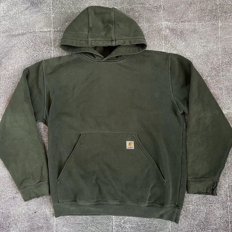 Men's Vintage Y2K Carhartt K184 Dark Green Heavyweight Hooded Sweatshirt Sz L image 1