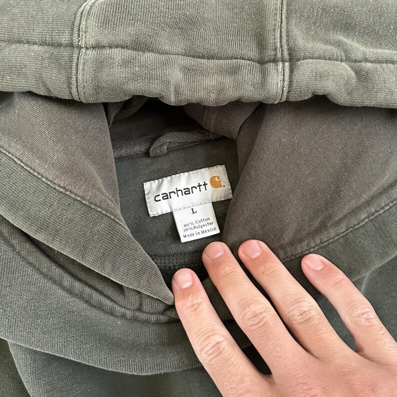 Men's Vintage Y2K Carhartt K184 Dark Green Heavyweight Hooded Sweatshirt Sz L image 3