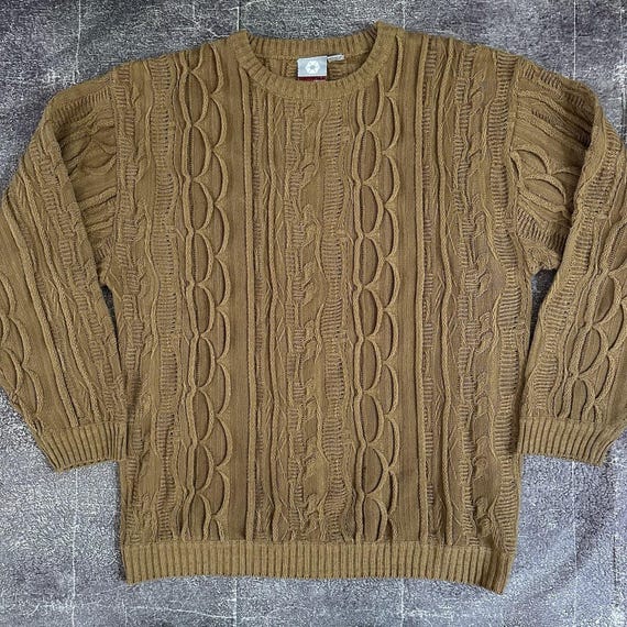 Mens Vintage Y2K Southpole Tan Gold Coogi Like Textured Crewneck