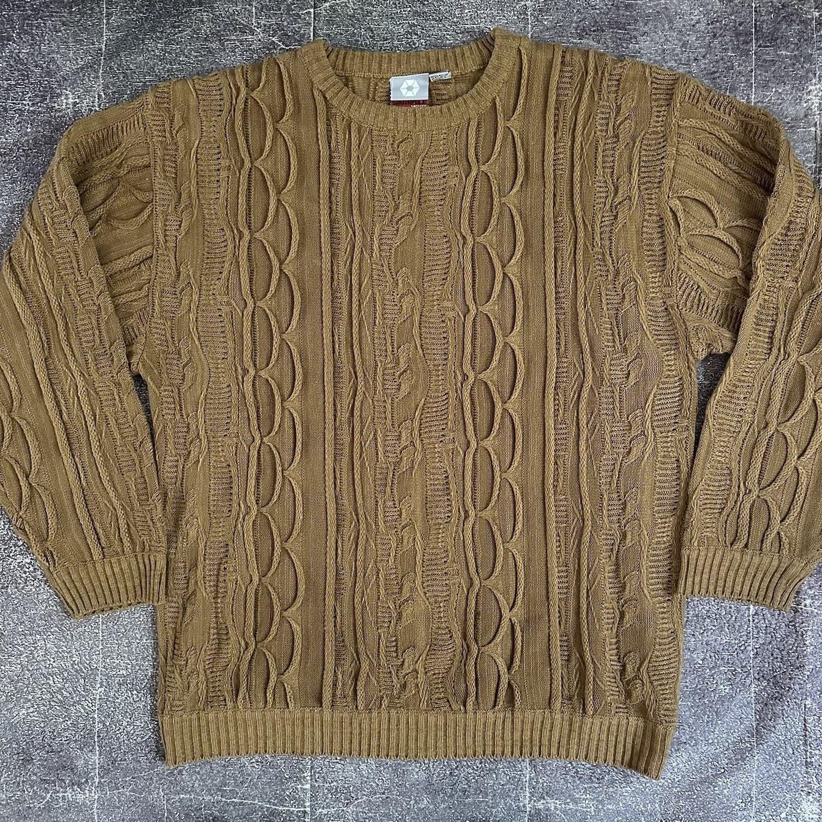 Mens Vintage Y2K Southpole Tan Gold Coogi Like Textured Crewneck