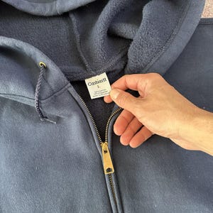 Men's Vintage Y2K Carhartt Navy Blue Full Zip Up Work Hoodie Sweatshirt Sz Large image 3