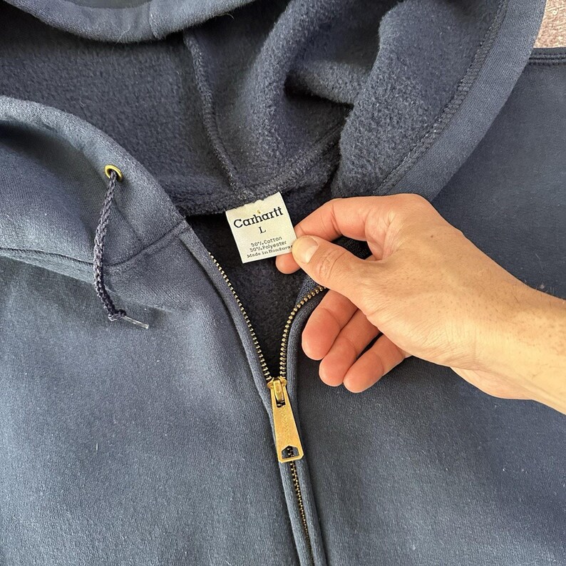 Men's Vintage Y2K Carhartt Navy Blue Full Zip Up Work Hoodie Sweatshirt Sz Large image 3