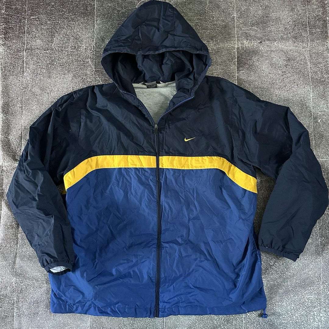 Men's Vintage Y2K Nike Blue Fleece Lined Hooded Windbreaker Track