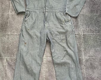 Herren Vintage 70er Jahre Key Imperial Herringbone Blau Gestreifter Overall Jumpsuit Sz M