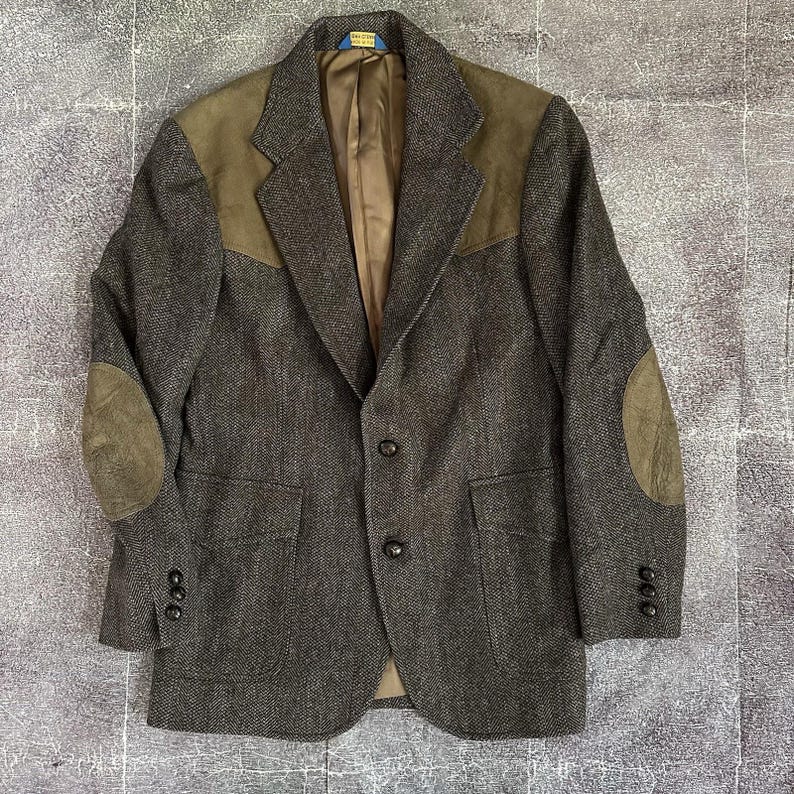 Men's Vintage Pendleton USA Tweed Wool Leather Elbow Patch Herringbone Sports Coat Sz 38 image 1