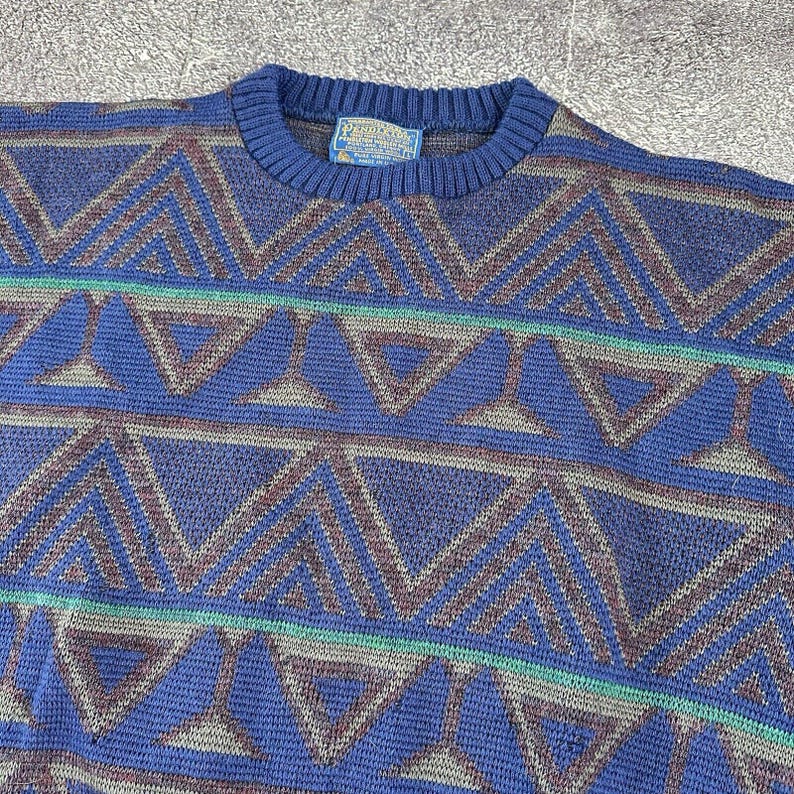 Men's Vintage 80's Pendleton Tribal Aztec Wool Crewneck Pullover Sweatshirt Sz L image 2