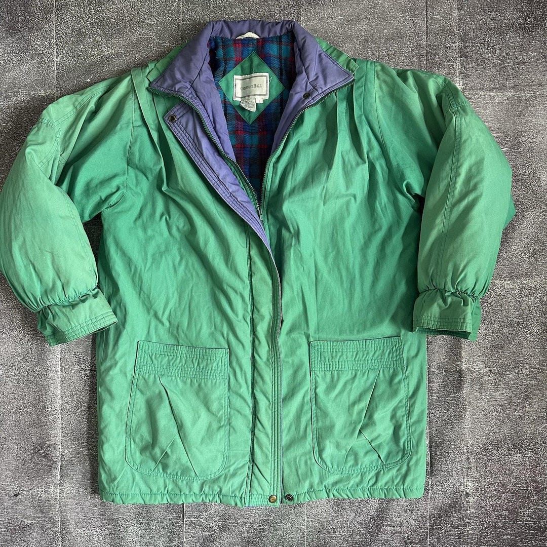 Men's Vintage 90's Catherine Hall Green Purple Flannel Lined Parka