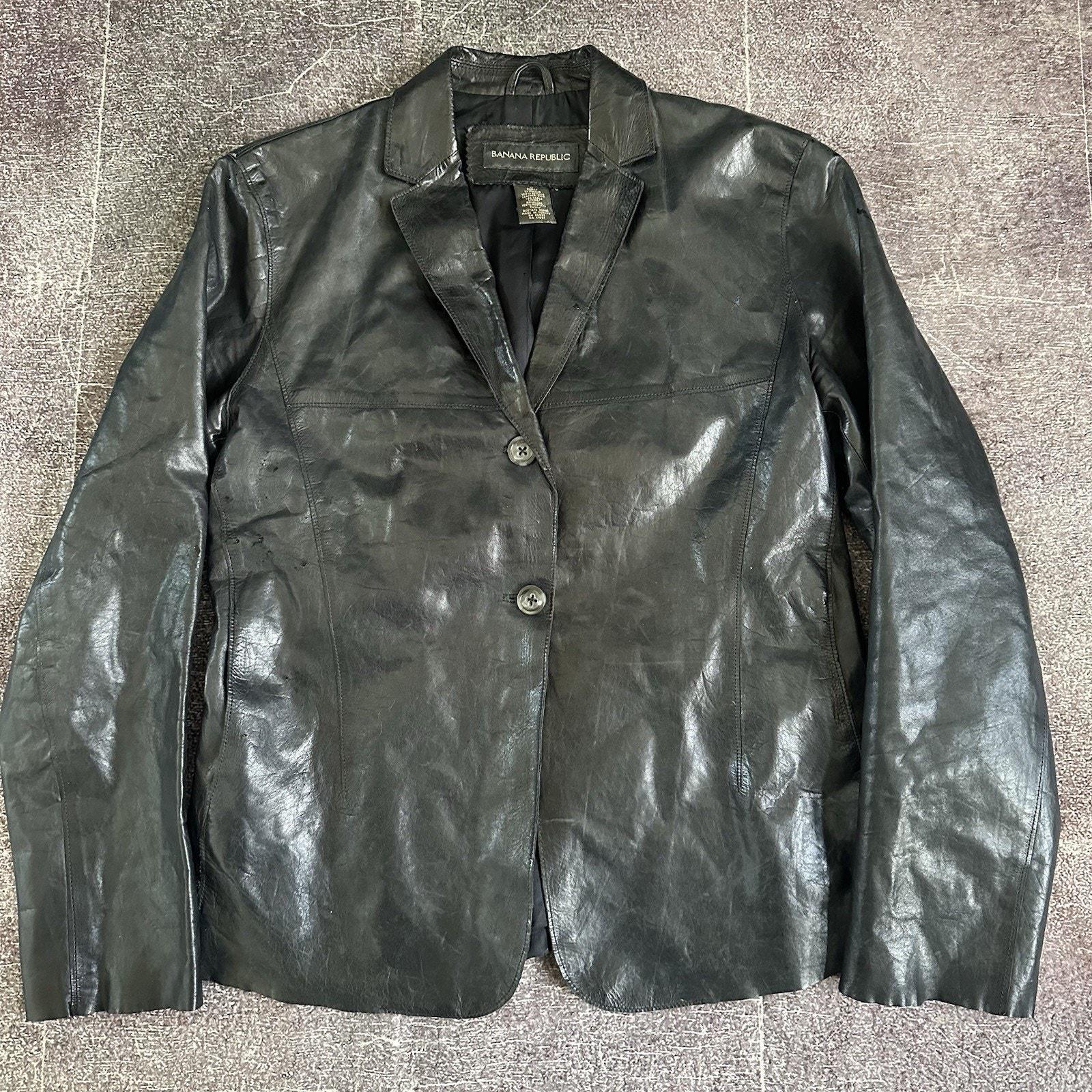 Women's Vintage Y2K Banana Republic Black Leather Button up Driver