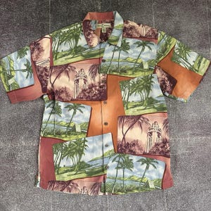 Men's Vintage Y2K Tommy Bahama Silk All Over Print Hawaiian AOP Polo Shirt Sz S image 1