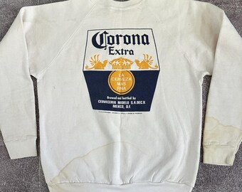 Men's Vintage 90's Screen Stars USA Corona Extra White Crewneck Sweatshirt Sz L