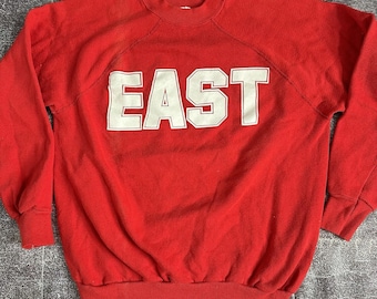 Herren Vintage 70er Pannnill East Rot Weiß Raglan Schnitt Rundhals Sweatshirt Sz XL