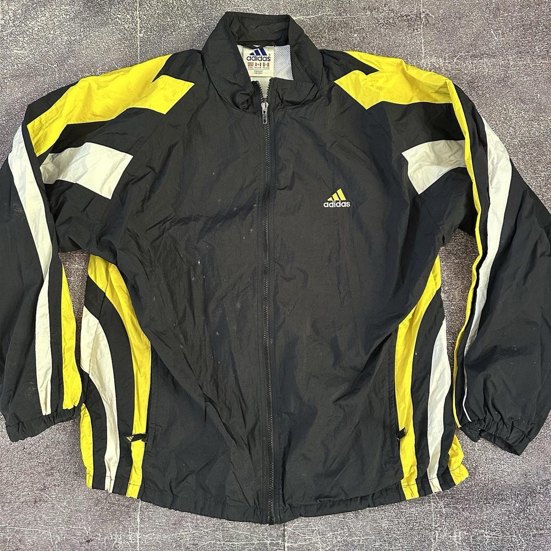 Men's Vintage 90's Adidas Mesh Lined Yellow Black Zip up