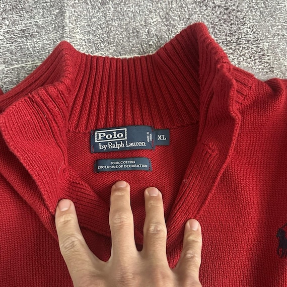 Men's Vintage 90's Polo Ralph Lauren Red Henley Knit L/S Pullover