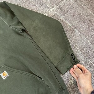 Men's Vintage Y2K Carhartt K184 Dark Green Heavyweight Hooded Sweatshirt Sz L image 2