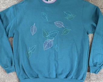 Men's Vintage 90's Morning Sun Blue Purple Fall Leaves Crewneck Sweatshirt Sz XL