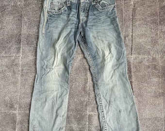 Herren Vintage Y2K Rock Revival Addox Relaxed Straight Distressed Jeans Größe 36 X 30