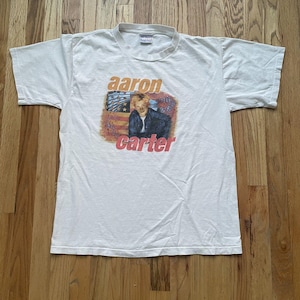 Męska koszulka Vintage 2000 Aaron Carter Aaron’s Party Album Cover Promo Rap T Shirt Sz L