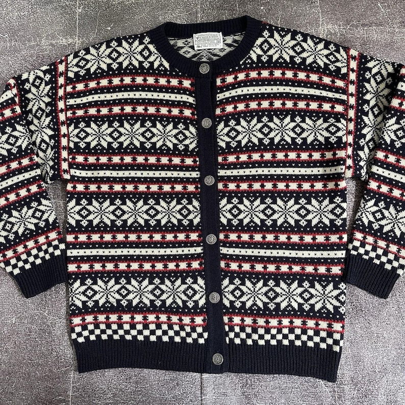 Women's Vintage 80's Pendleton USA Fair Isle Wool Cardigan Sweater Jacket Sz M image 1