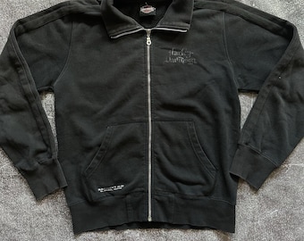 Vintage Y2K Harley Davidson-motorfietsen dames zwarte hoodie met rits, maat M