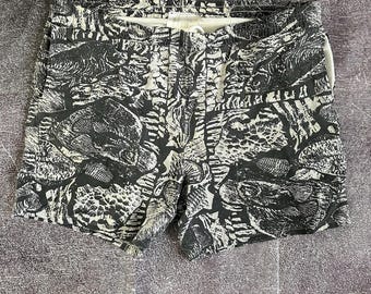 Men's Vintage 90's Hampton Fish Fossil All Over Print 5" Board Swim Shorts Sz M