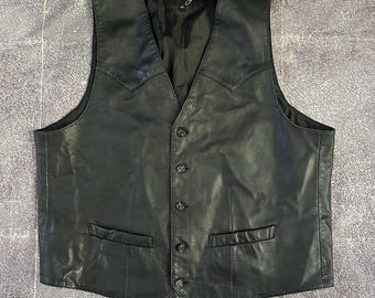 Chaqueta vaquera vintage de cuero negro con botones Scully para hombre, años 90, talla 44, VTG