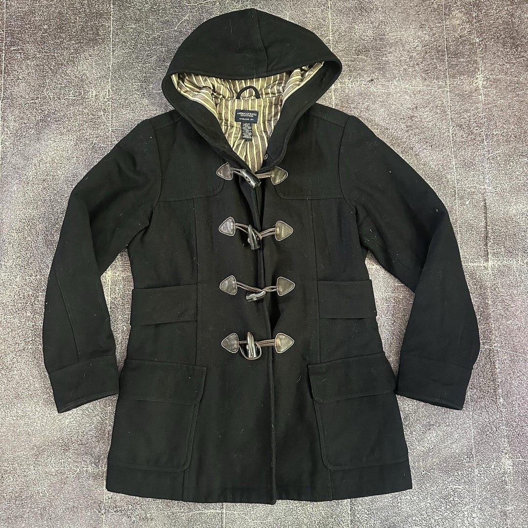 ジャケット・アウター 00s kolor wool Pea coat y2k Women's Vintage Y2K American Eagle Black Wool Toggle Hooded Pea