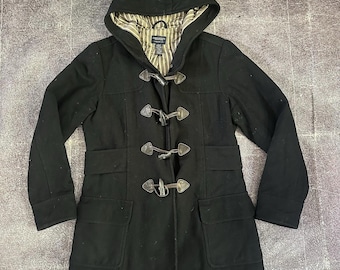 Caban à capuche en laine noire American Eagle Y2K pour femme vintage, taille L