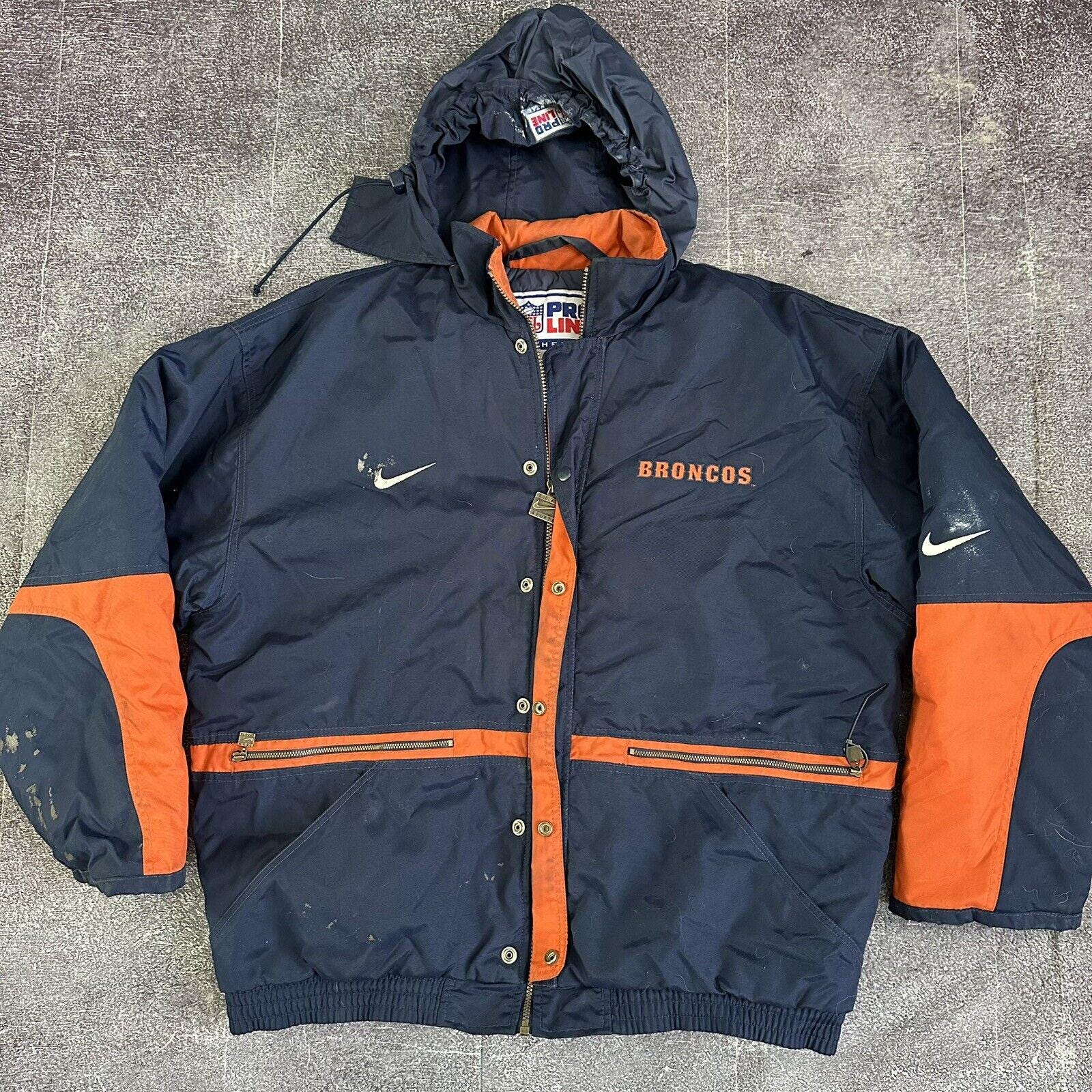 Nike Denver Broncos ウォームアップジャケット Men's Vintage 90's Nike Denver Broncos Navy Blue Orange Puffer