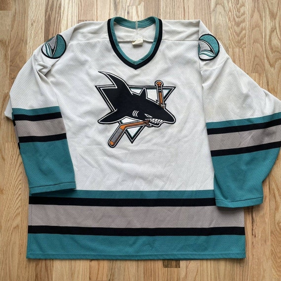 Vintage San Jose Sharks CCM Maska Hockey Jersey Size Large White