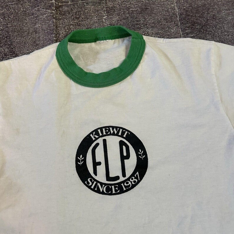 Men's Vintage 90's Kiewit Construction FLP White Green Ringer T Shirt ...
