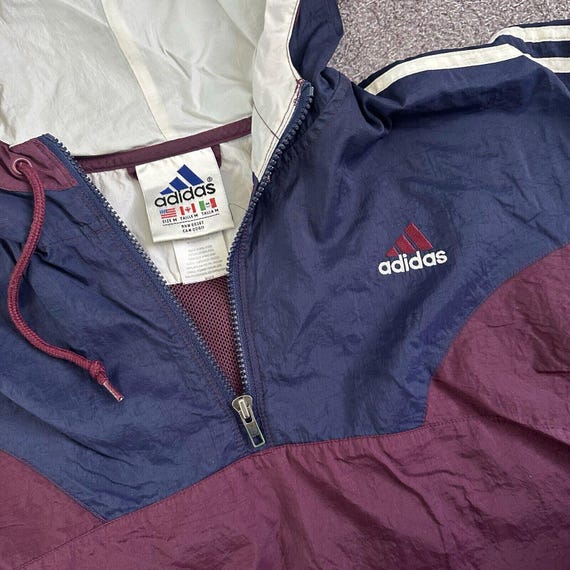 Men's Vintage 90s Adidas 1/4 Zip Maroon Navy Blue Hooded