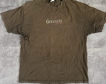 Men's Vintage Y2K Guinness Chocolate Brown Distressed Graphic T Shirt Tee Sz XL