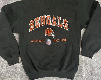 Sudadera negra de cuello redondo con logo deportivo de los Cincinnati Bengals estilo vintage de los 90 para hombre, talla S