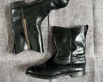 Męskie buty Vintage Frye USA z lat 50. z zamkiem błyskawicznym i czarną skórzaną cholewką, rozmiar 10