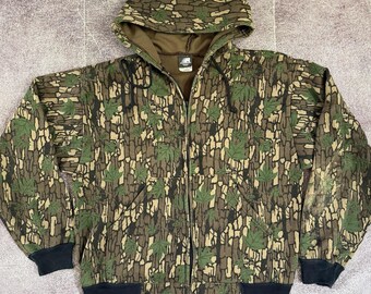 Men's Vintage 90s Trebark Thermal Lined Duck Hunting Camo Hoodie Sweatshirt Sz L