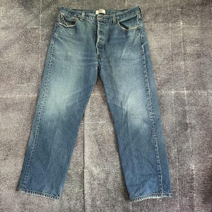 Mens Vintage Y2K Levi&#39;s Original 501 Straight Leg Button Fly Blue Jeans Sz 38 32