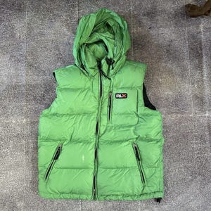 Women&#39;s Vintage Y2K Polo Ralph Lauren RLX Green Down Puffer Zip Vest Jacket Sz M
