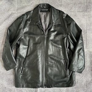 May include: A black leather jacket with a zipper closure and two pockets. The jacket has a Kenneth Cole label on the inside.