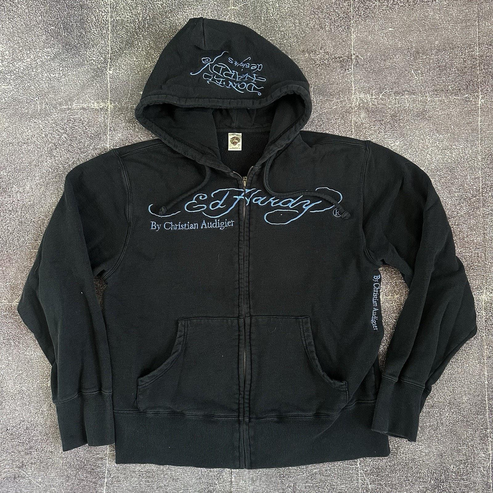 Mens Vintage Y2K Ed Hardy Christian Audigier Japan Zip up Hoodie
