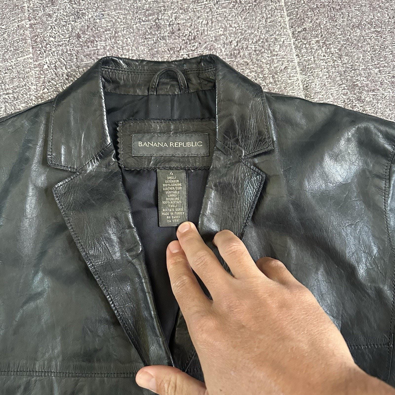 Women's Vintage Y2K Banana Republic Black Leather Button up Driver