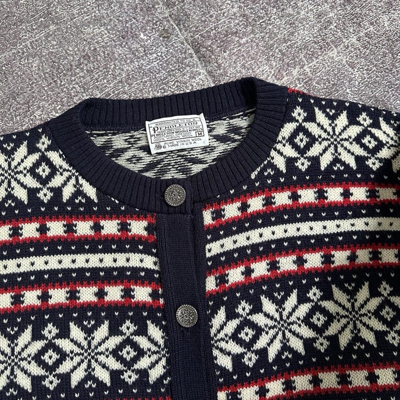 Women's Vintage 80's Pendleton USA Fair Isle Wool Cardigan Sweater Jacket Sz M image 3