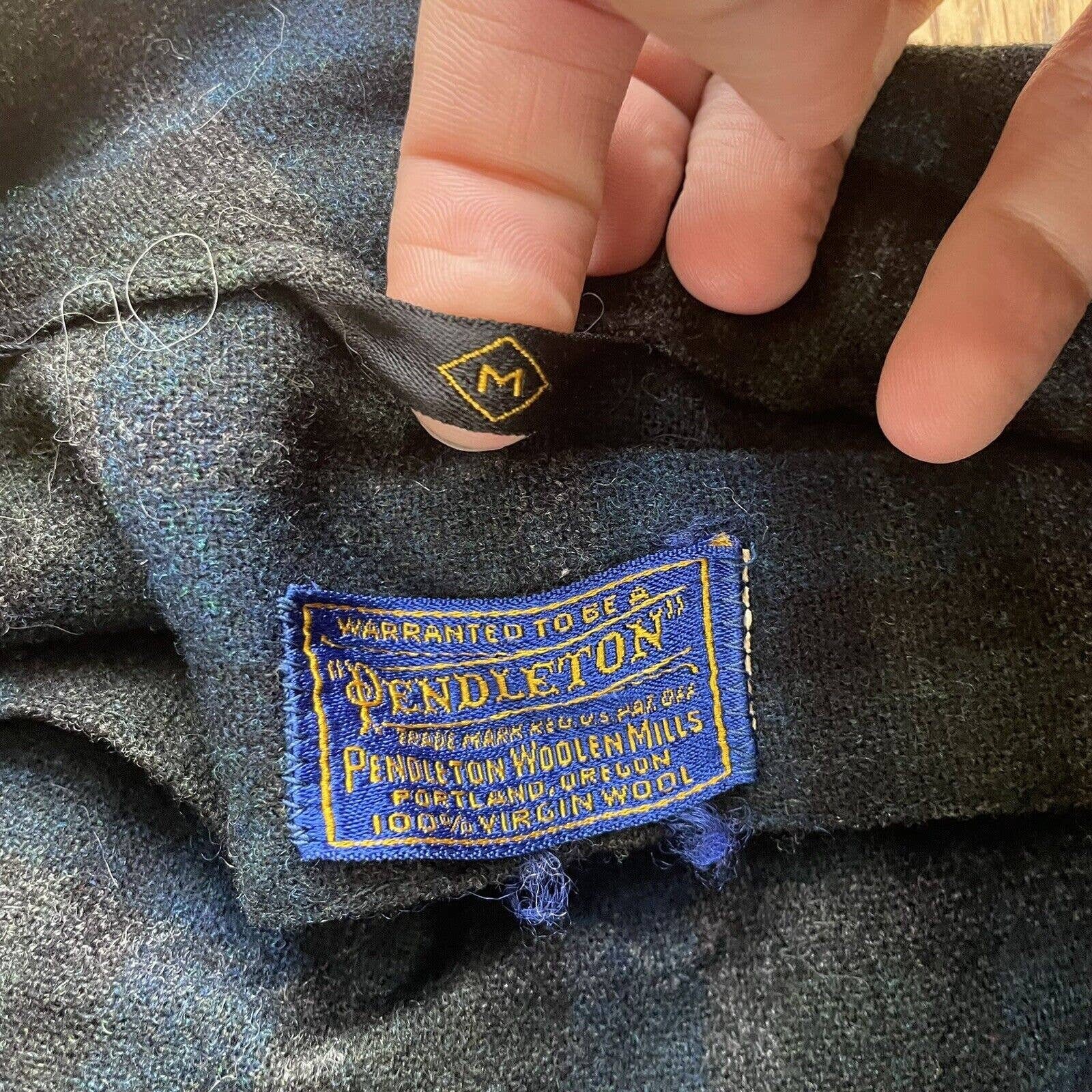 Men's Vintage 80's Pendleton USA Navy Blue Gray Plaid Wool Belted Bath ...